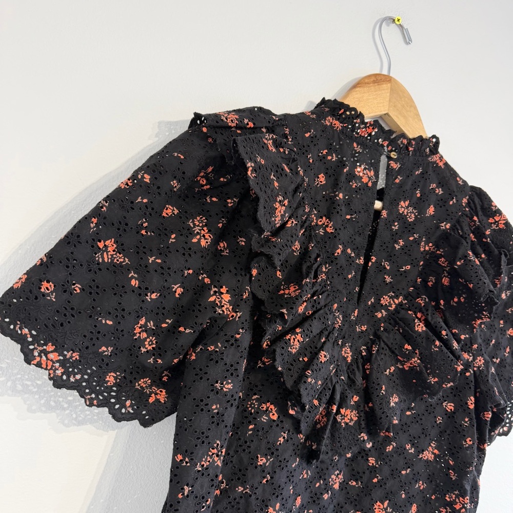 Ulla Johnson Choux Top Black floral ruffle eyelet blouse short sleeve - Picture 7 of 11
